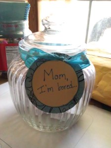 An old candy jar I had.  I added some ribbon and a tag to remind them what it is.